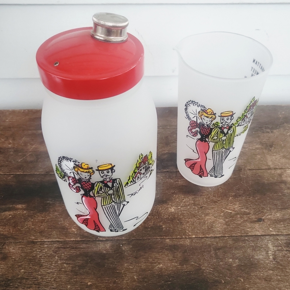 Vintage 50's MCM Gay Fad Hazel Atlas Cocktail Shaker & Stir Glass Set - Picture 6 of 9